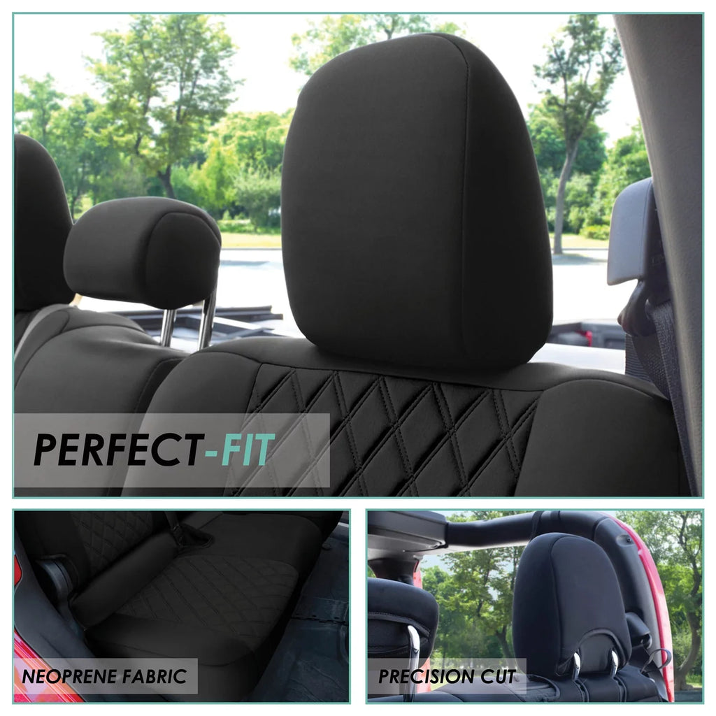 Group Neoprene Car Seat Covers for 2020-2024 Jeep Gladiator, Custom Fit Black Rear Set with Air Freshener