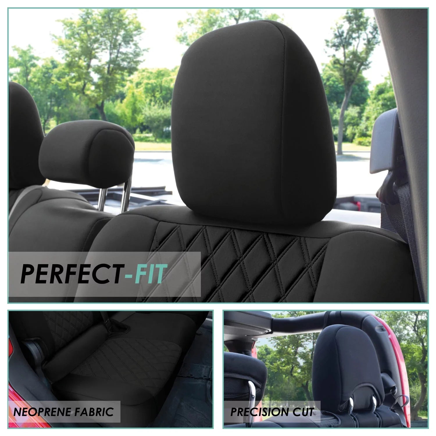 Group Neoprene Car Seat Covers for 2020-2024 Jeep Gladiator, Custom Fit Black Rear Set with Air Freshener
