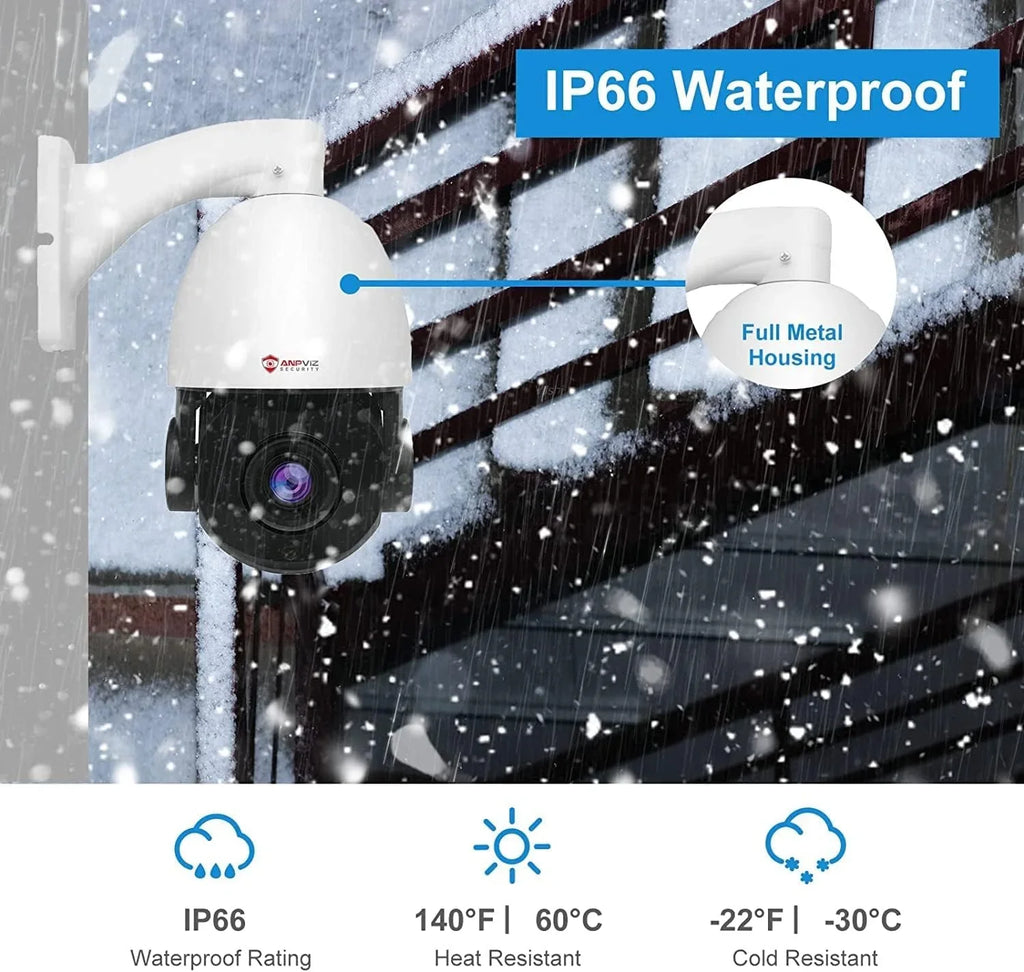 Anpviz 5MP PoE   Surveillance Camera 20X Optical Zoom,   Security Camera Outdoor Indoor with Mic/Audio, Person Vehicle Detection,  Night Vision, Metal, Pan 360°/Tilt 90°,  Waterproof