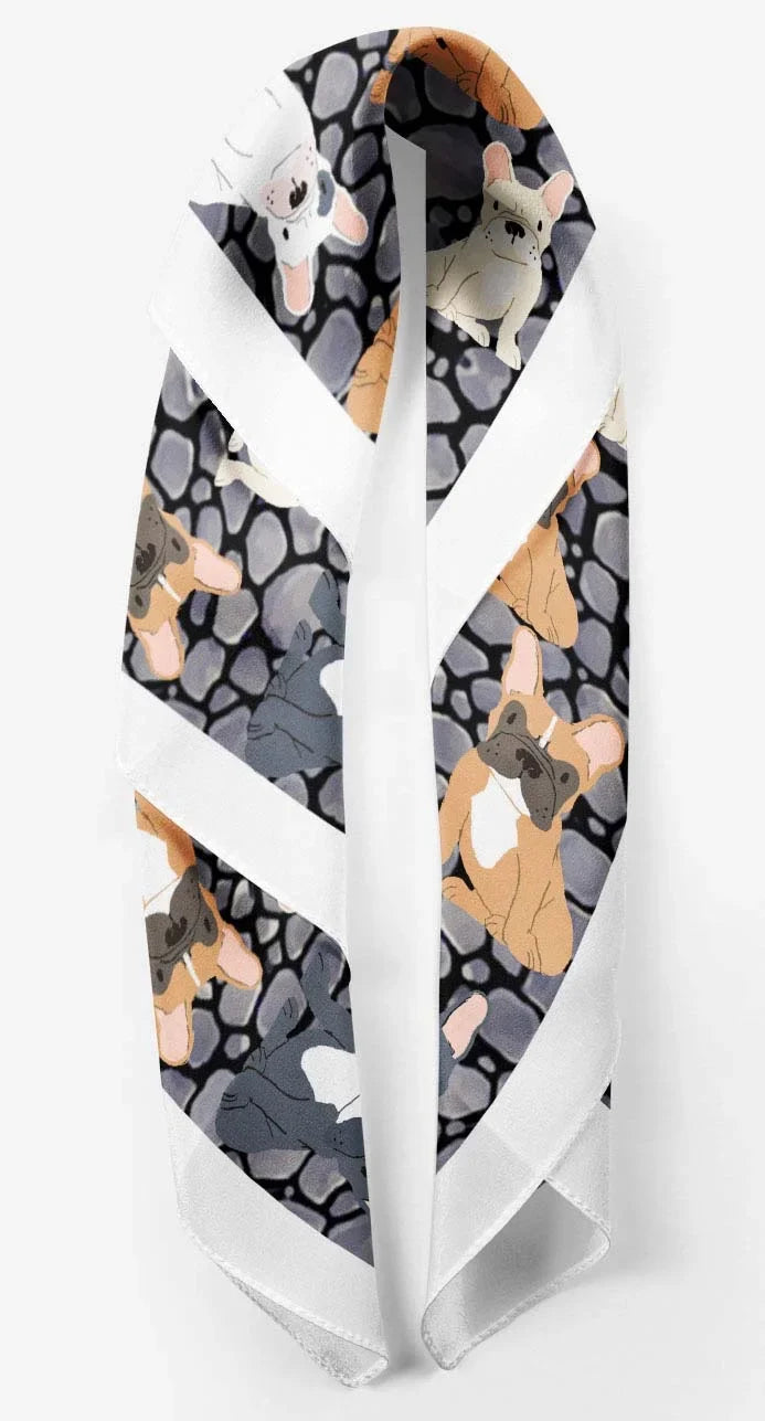 Phagun Grey Dogs Mix Printed Square Pure SilkScarfFor Hair Neck Head Bandanas For Women