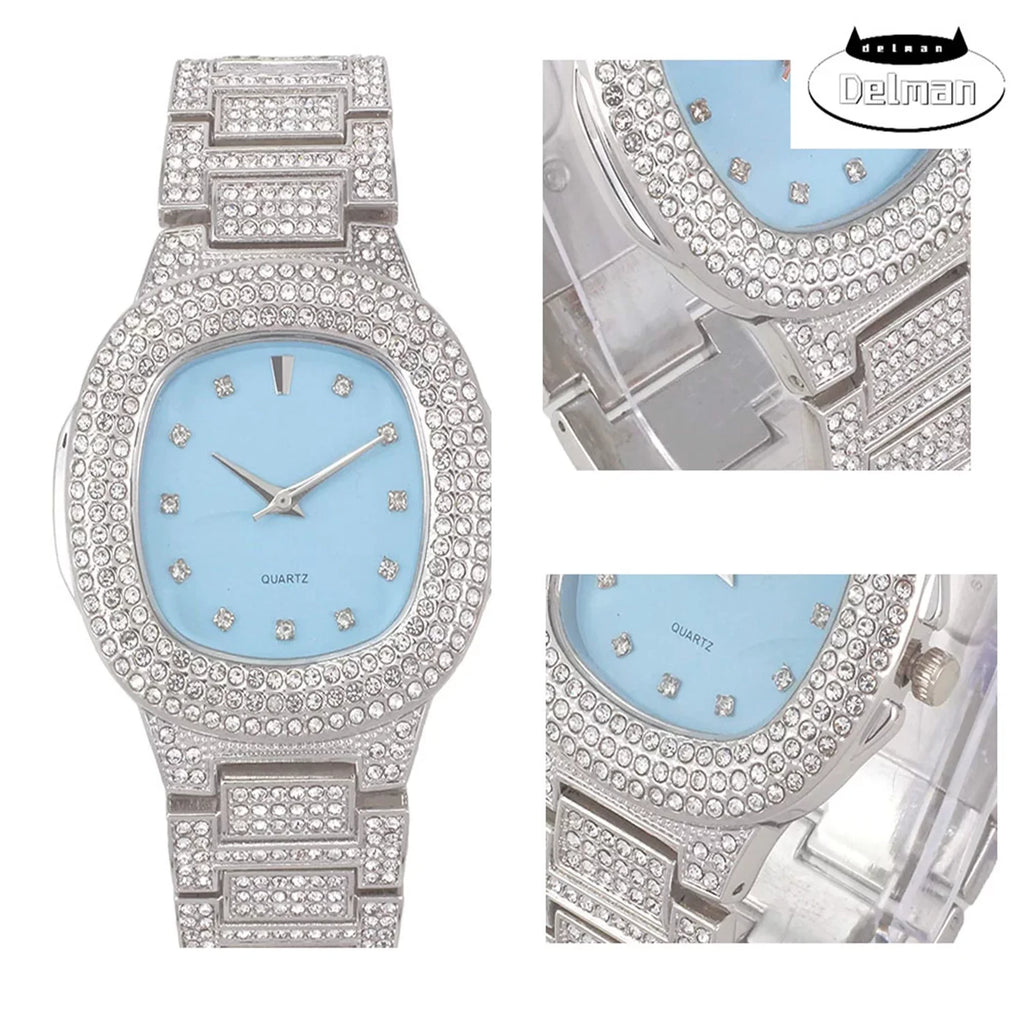 Bling Bling Hip Hop Iced Out Watches Nauti Designer Look Full Shiny Diamond Watch Case, Dial and Bracelet 8967/