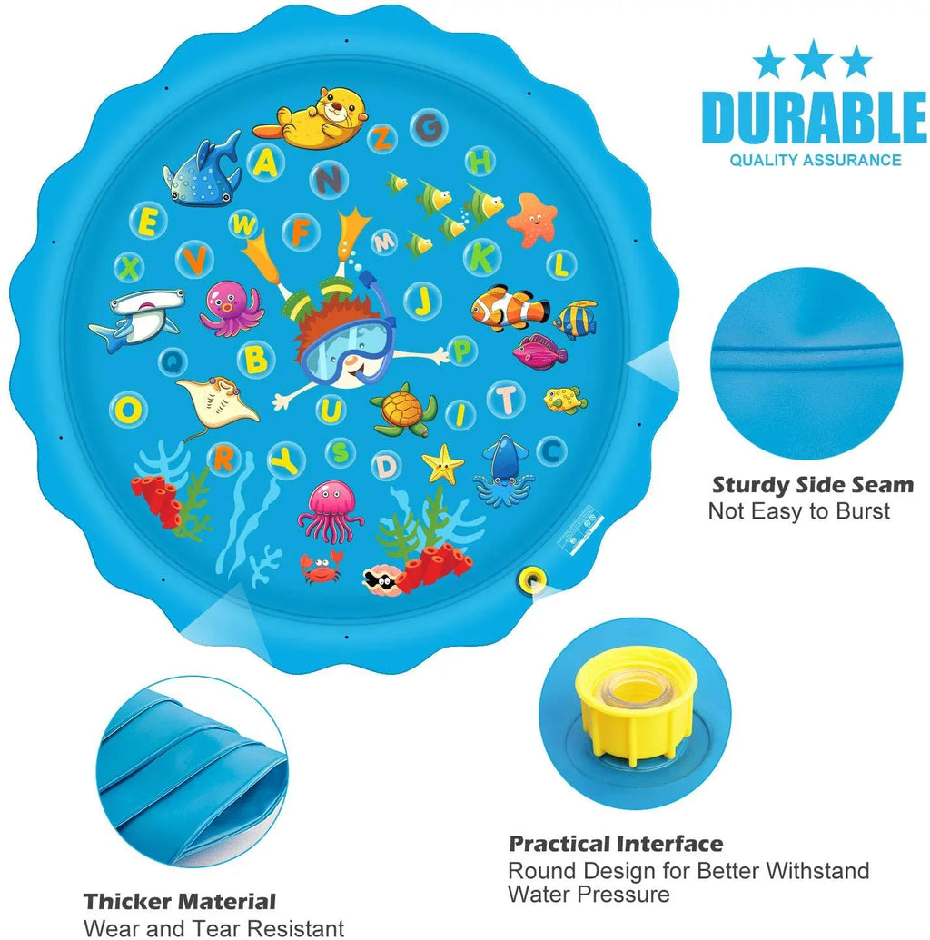 Sprinkle & Splash Play Mat - 68" Water Sprinkler, Kiddie Outdoor Outside Water Pool Toys for Toddlers Kids Children Infants Boys and Girls - Perfect Inflatable Outdoor Summer Water Toys Sprinkler pad