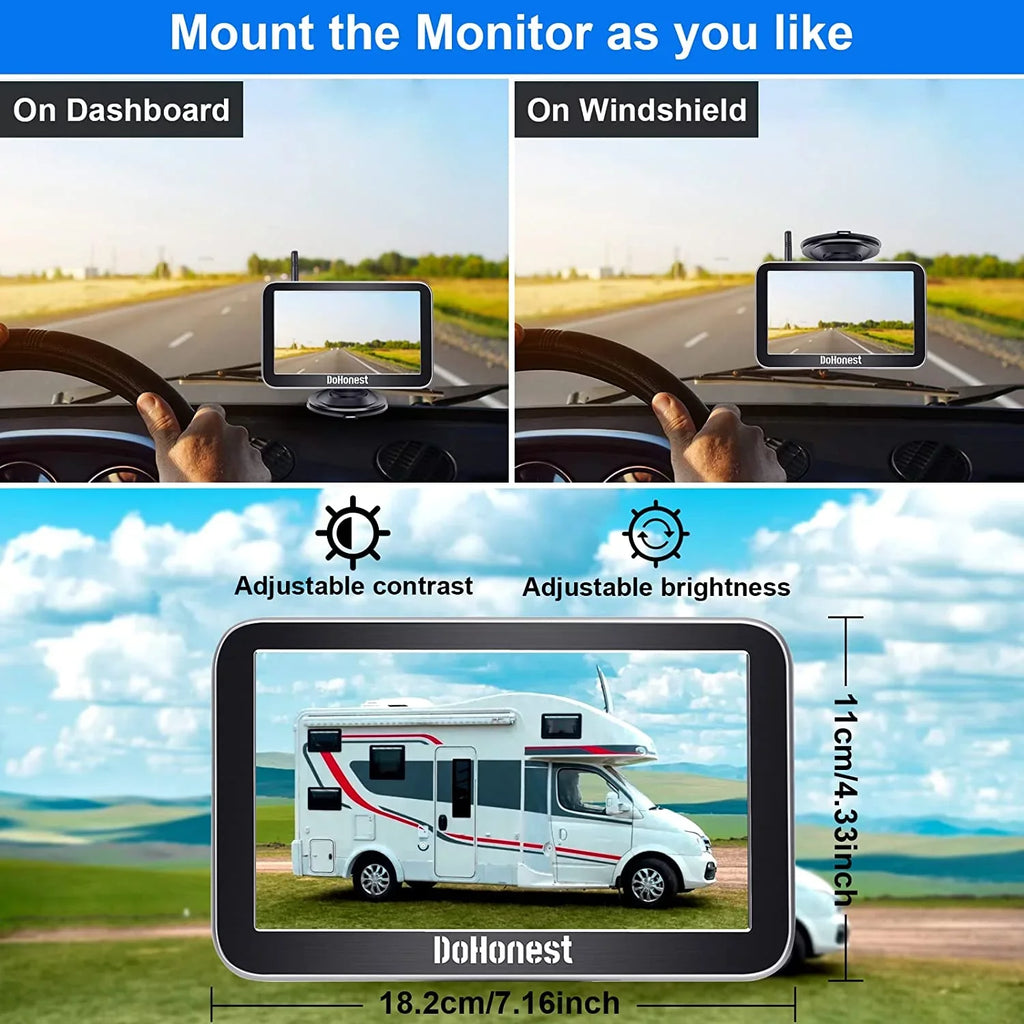 DoHonest Wireless Backup Camera 7-Inch: Plug and Play Easy to Install Truck Car Monitor Kit  1080P Bluetooth Reverse Cam for Pickup Camper Van Stable Signal 2 Channel Night vision Auto-Switching