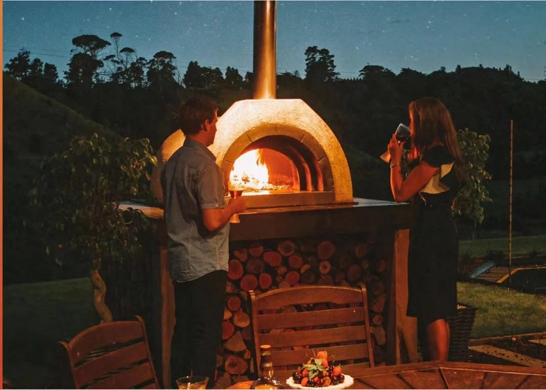 Tiled Cement Outdoor Pizza Oven / Clay Wood Fired Pizza Ovens with White Penny / Circle Mosaic Tiles -