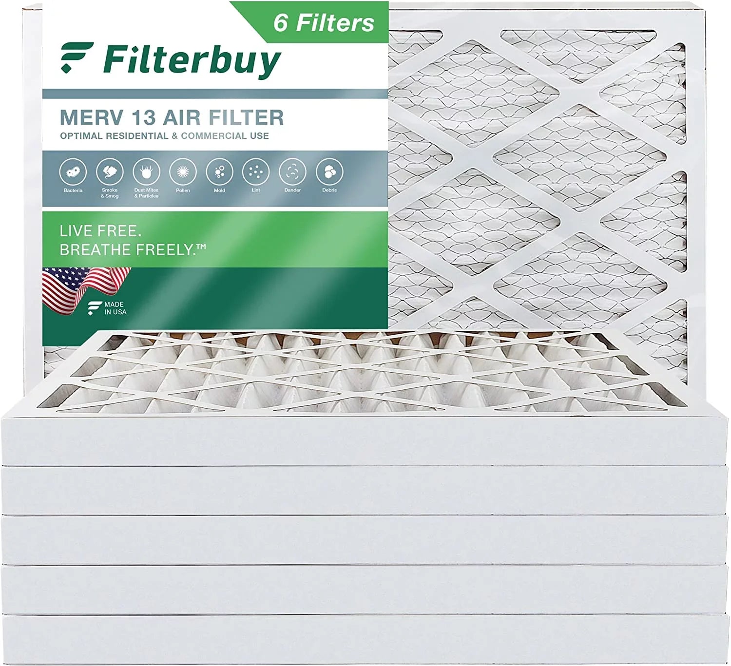 Filterbuy 16x25x2  13 Pleated   Furnace Air Filters (6-Pack)
