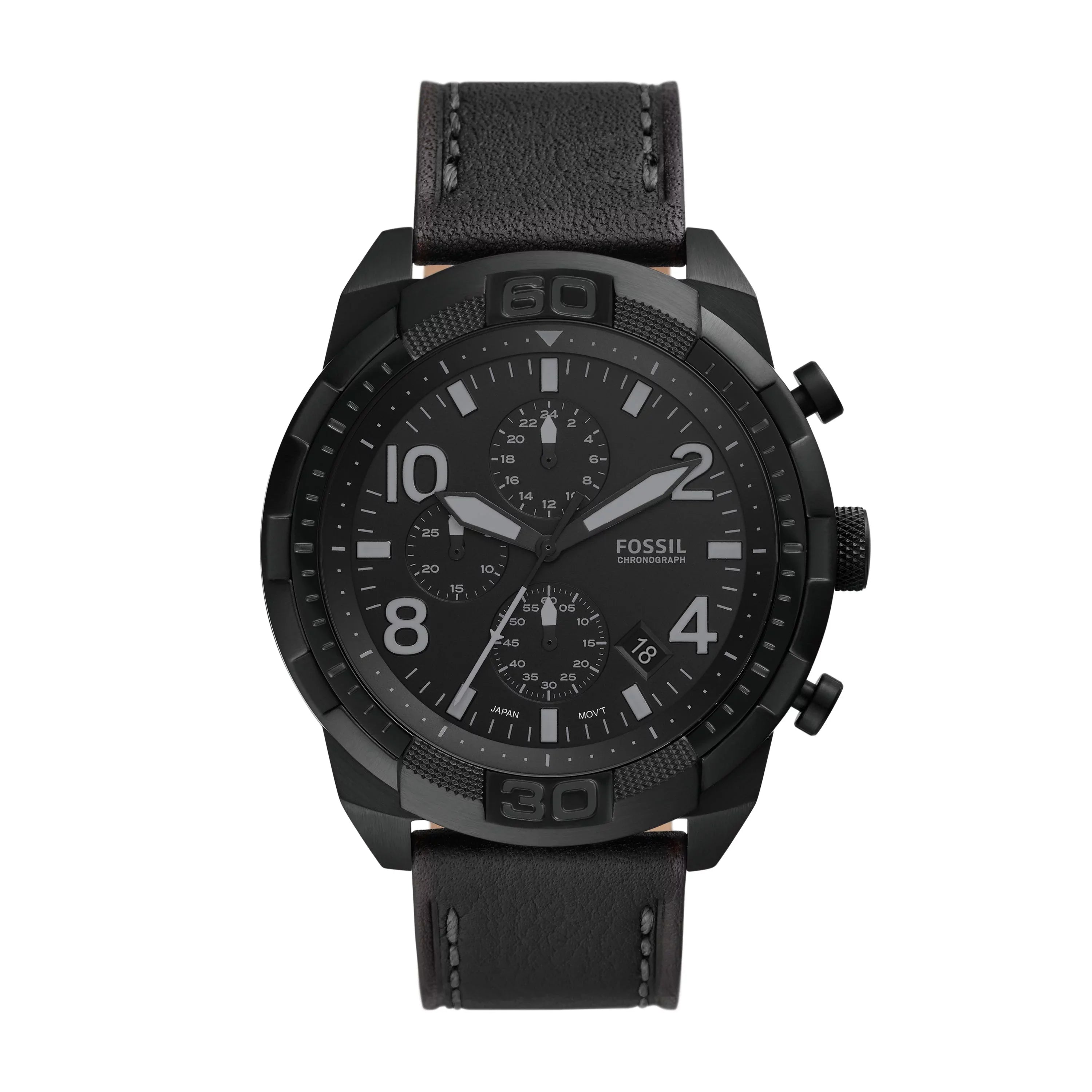 Fossil Bronson Chronograph Leather Black Dial Quartz  Men's Watch