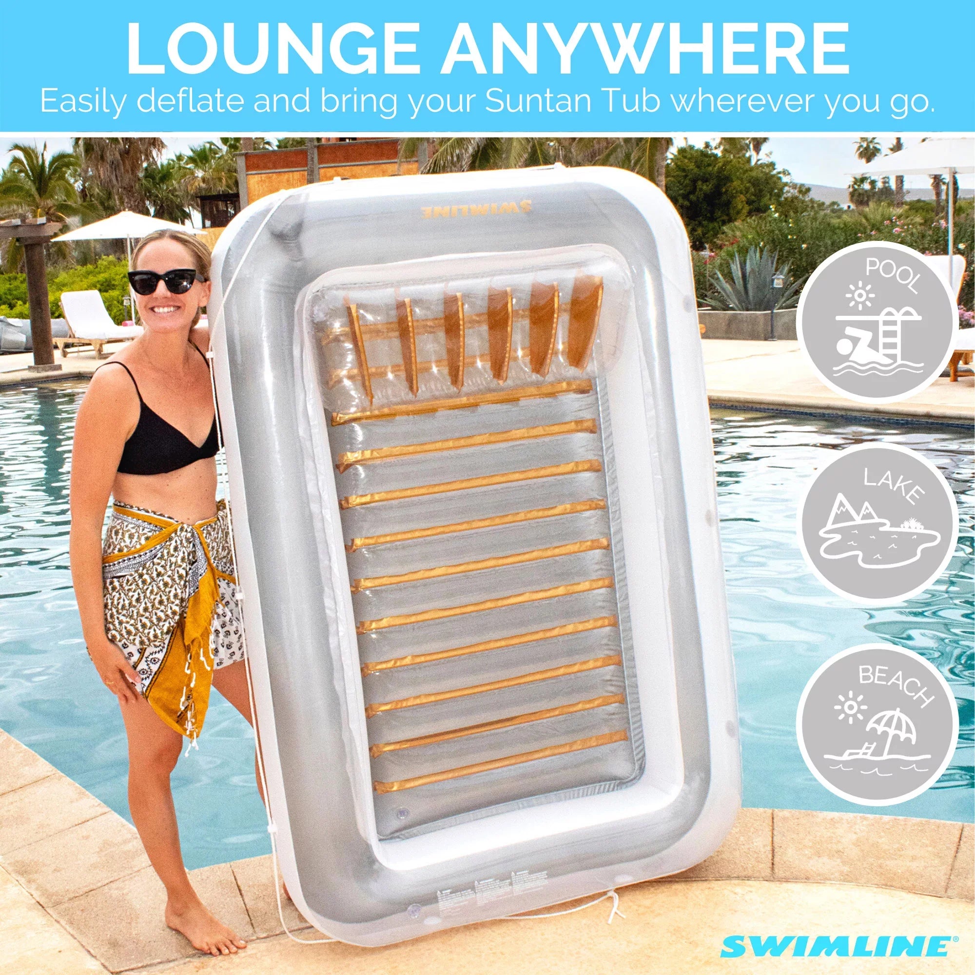 Swimline Luxe Edition Inflatable Suntan Tub Floating Pool Lounger, 3 Pack