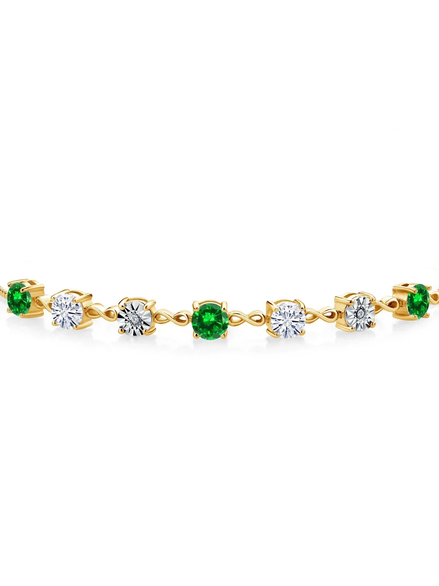 Gem Stone King 18K Yellow Gold Plated Silver Lab Grown Diamond Tennis Bracelet For Women Created Emerald Moissanite (3.53 Cttw, Fully Adjustable Up to 9 inch)