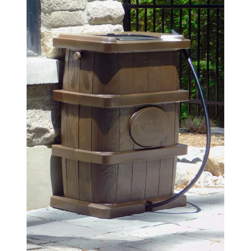 Outdoor 45 Gal Wood Grain Rain Water Catcher Barrel, Brown (2 Pack)