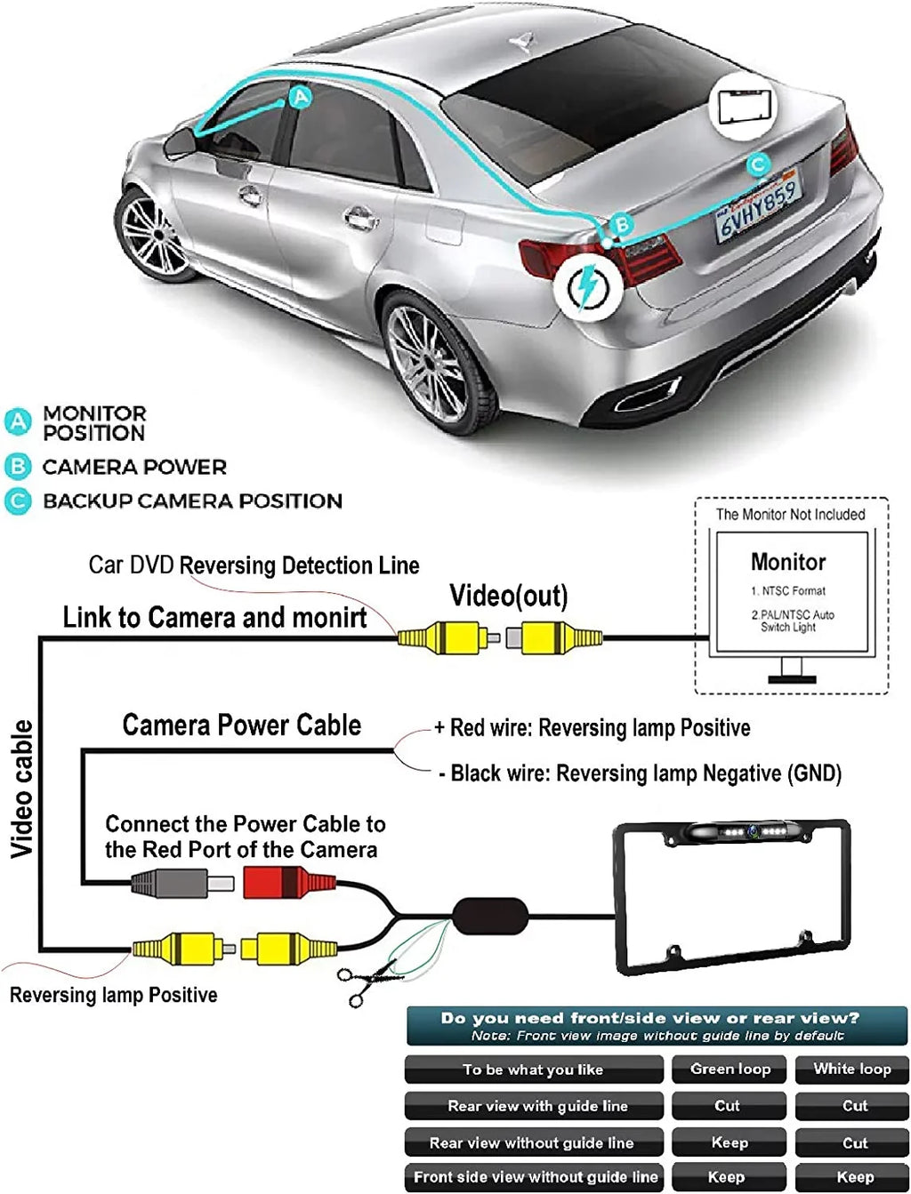 Backup Camera Rearview License Plate Frame for  - Black