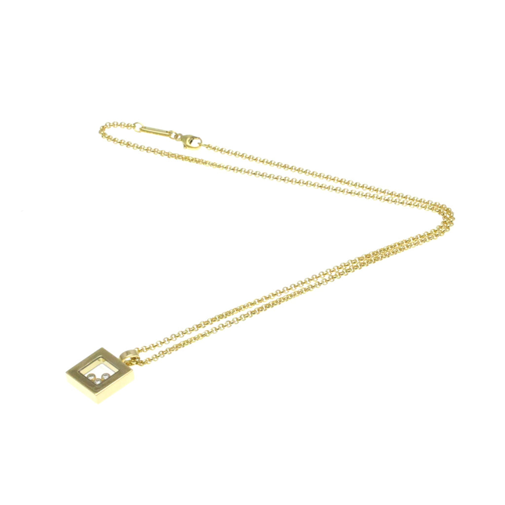 Pre-Owned Chopard Happy Diamonds Square Necklace 79/3210 Yellow Gold (18K) Diamond Men,Women Fashion Pendant Necklace (Gold) (Good)