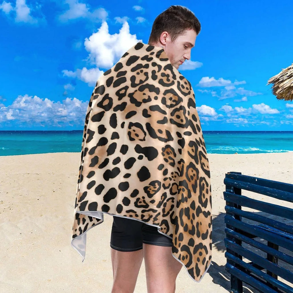 Bestwell Leopard Print Beach Towel Oversized Towel Blanket, Thin Lightweight Microfiber Sand Free Quick Dry Towel, 30”” Multipurpose Pool Bath Yoga Swim Shower Towel