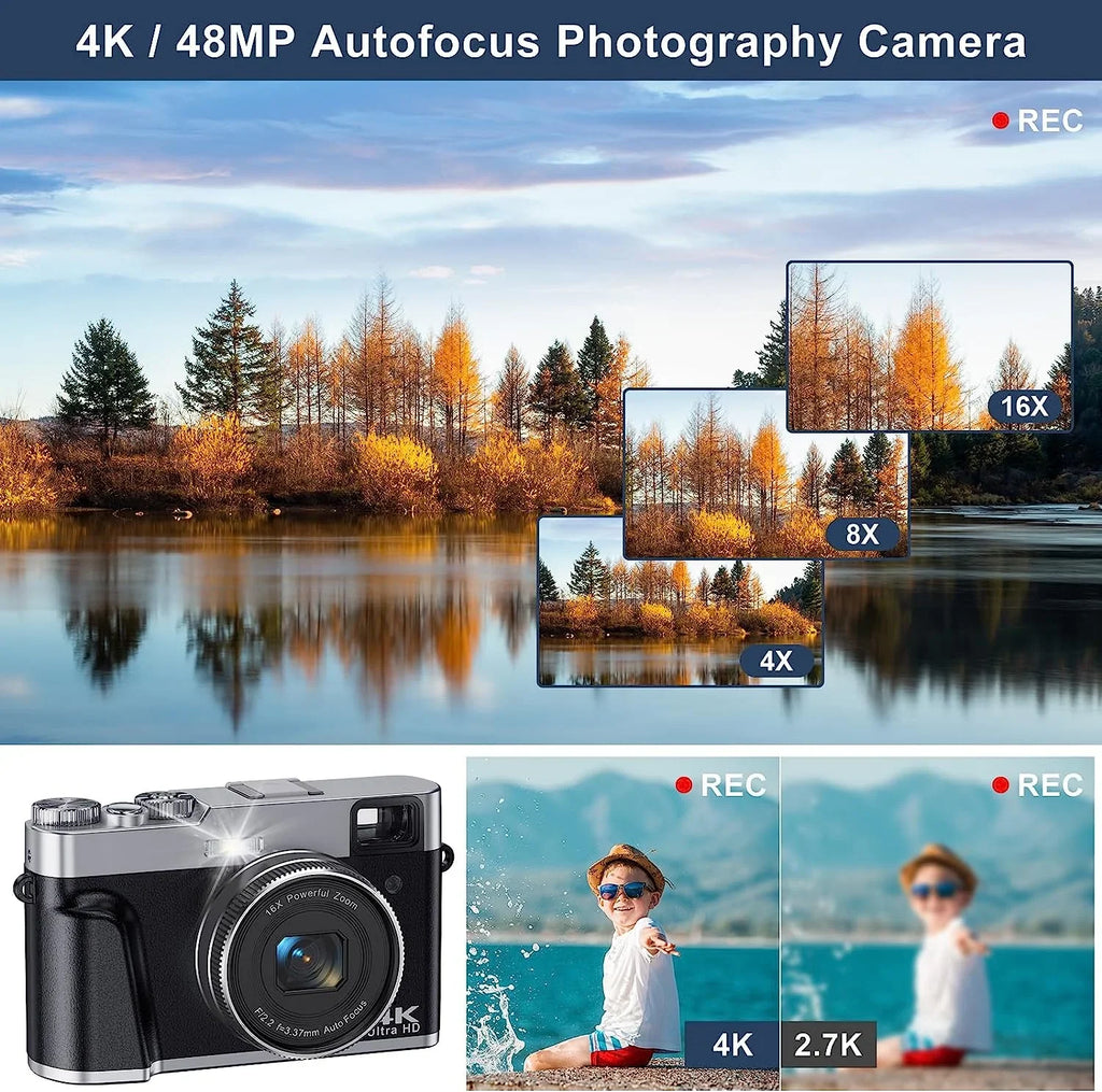 4K Digital Camera for Photography Autofocus 48MP 4K Camera for Vlogging YouTube 16X Digital Zoom Video Camera with 32GB  Card
