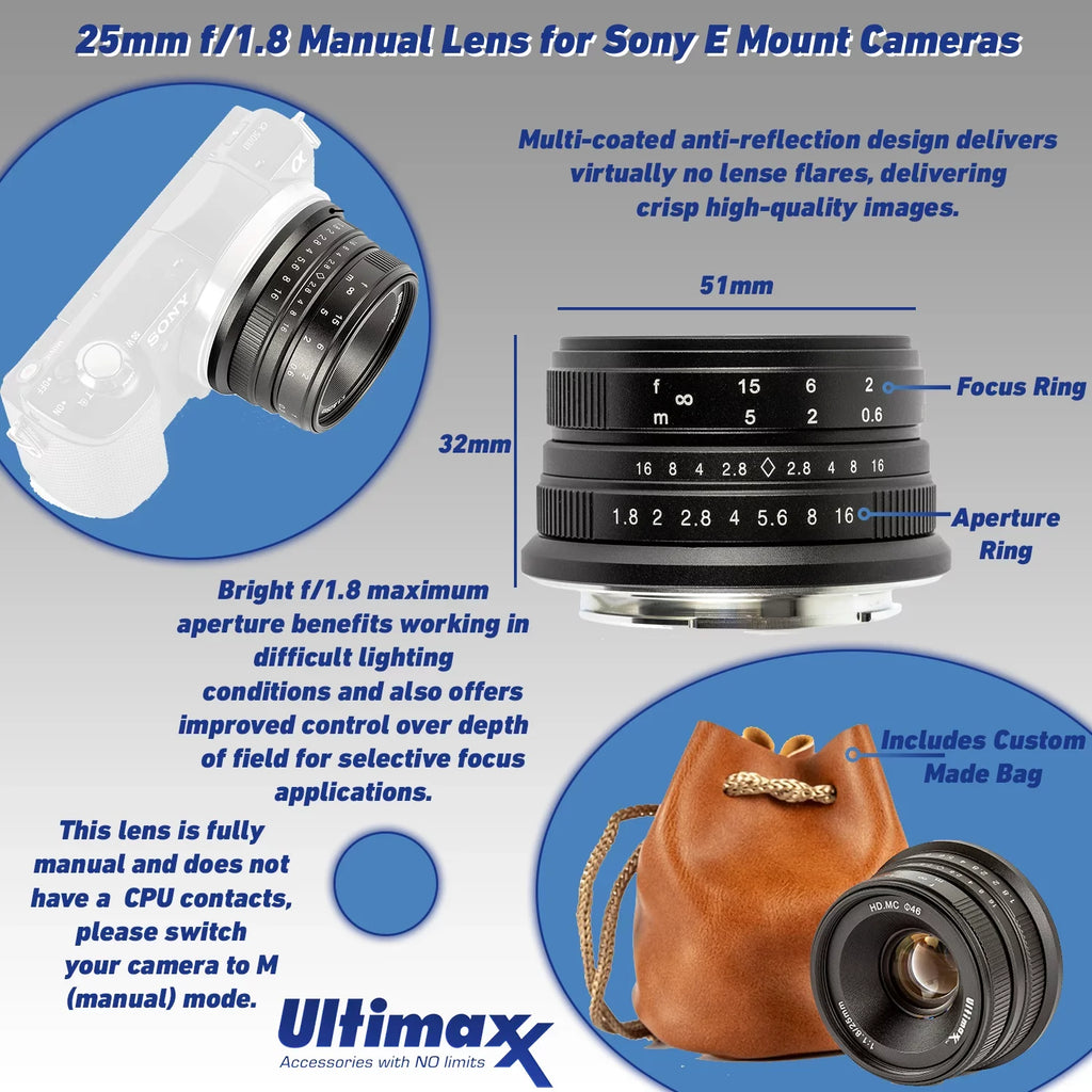 Sony Alpha a6400 Mirrorless Digital Camera with Sony  28-60mm f/4-5.6 Lens & Ultimaxx 25mm f/1.8 Manual Lens + Deluxe Accessory Bundle: SanDisk 64GB Ultra , Lightweight 72” Tripod & Much More