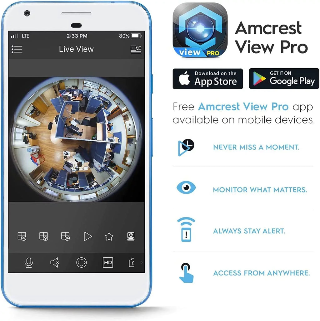 Amcrest 5-Megapixel Fisheye Camera, UltraHD Security PoE Camera Indoor, 1.4mm Lens, 33ft Nightvision, 360° Panoramic Camera Coverage, Cloud and MicroSD Recording, - (White)