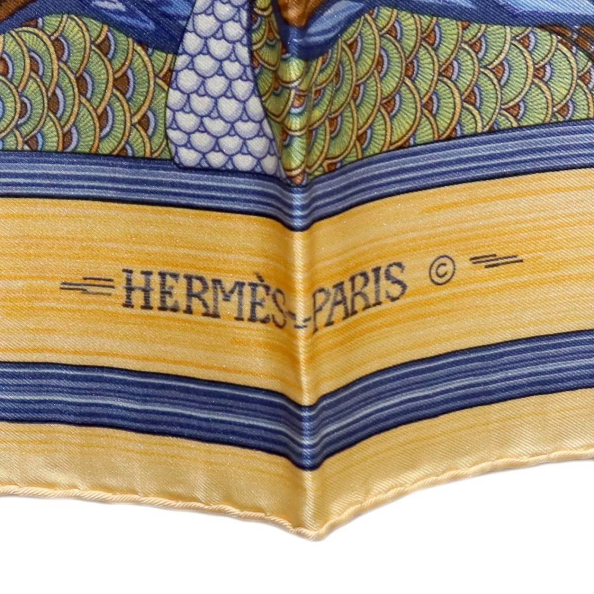 Pre-Owned  / Hermes Carre 90 duck pond scarf 100% silk muffler (Good)