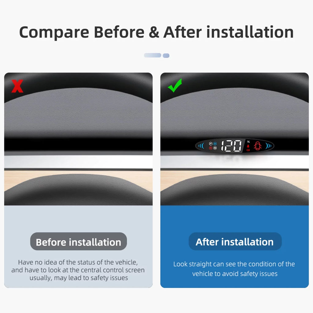 Nebublu Tesla Model 3 Model  Head Up Display， Digital Speedometer Display, Vehicle Speed, Gear, Turn Signal, Battery, Door Reminder, Seat Belt Reminder