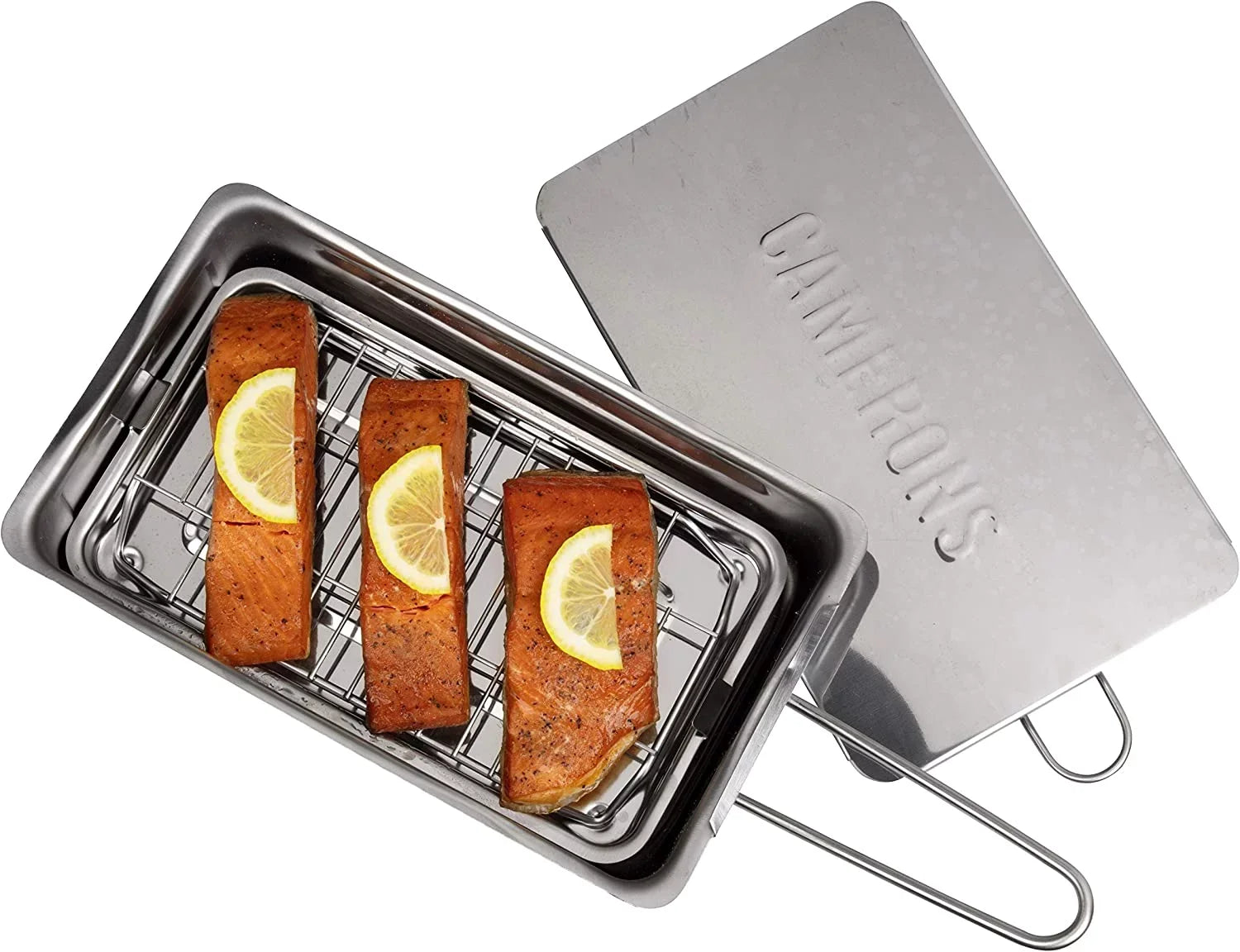 Stovetop Smoker - Gourmet Mini (7” x 11” x 3.5”) Stainless Steel Smoking Box with Wood Chip Sample - Works Over Any Heat Source, Indoor or Outdoor