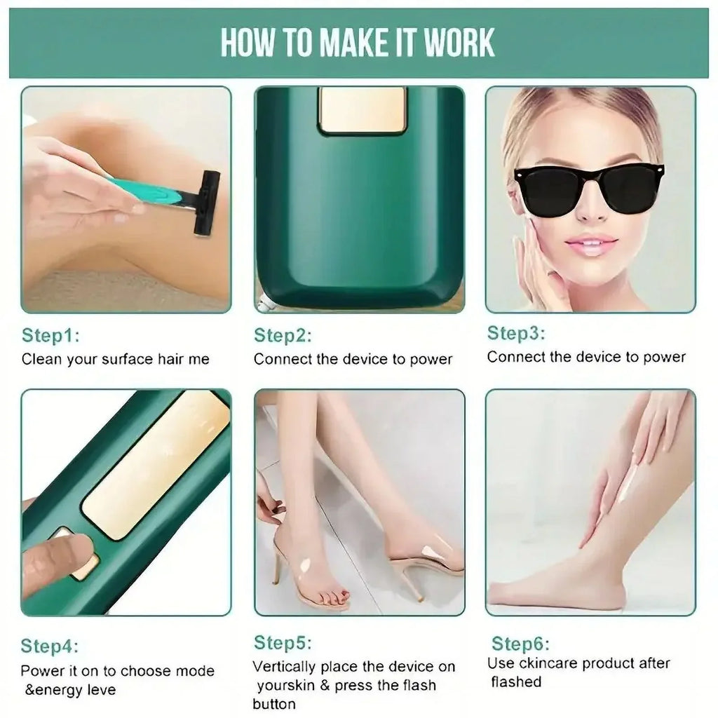 Laser Hair Removal, Painless Laser Hair Removal, Nearly Painless, Flawless Facial Hair Remover, Long-Lasting Result Safe for Reducing in Hair Growth for Body & Face, Green