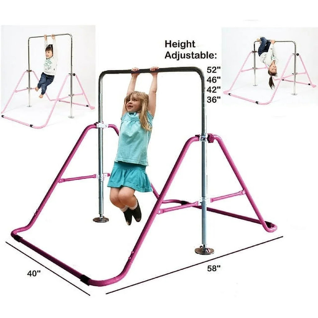Junior Pro Gymnastics Bar: Pink Monkey Bar Climbing Tower for Kids' Horizontal Kip Bar Training