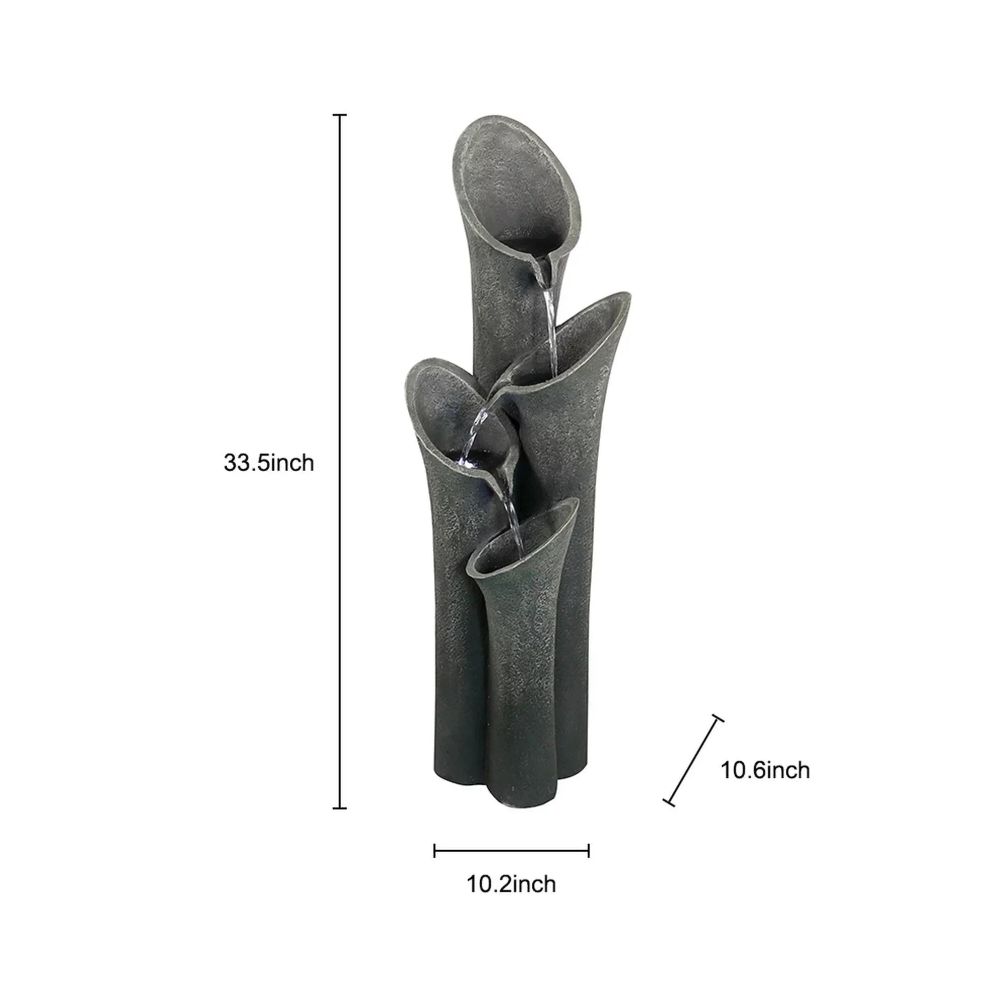 Meedzom 33.5'' Outdoor Water Fountain with Light, Resin Floor Water Fountain for Garden