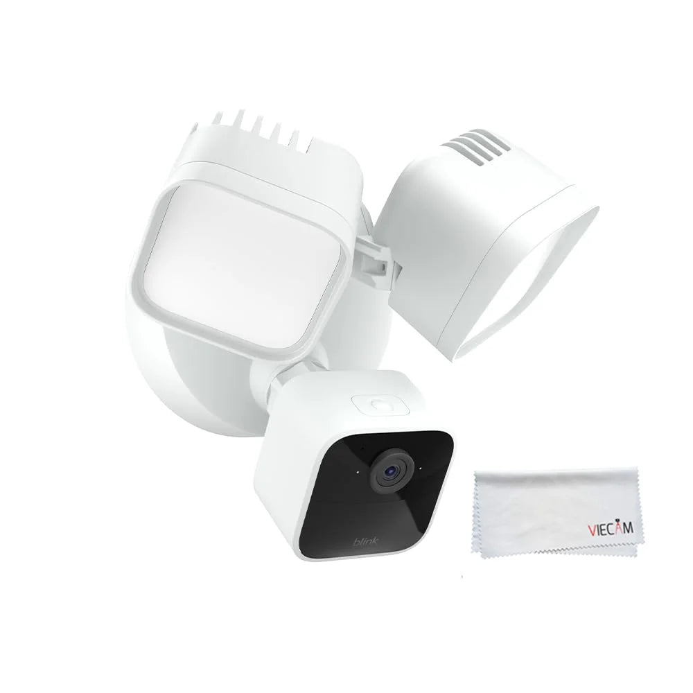 Blink_Wired_Floodlight Camera – Smart security camera, 2600 lumens,  live view, enhanced motion detection, built-in siren – 1 camera (White) with  Cleaning Cloth