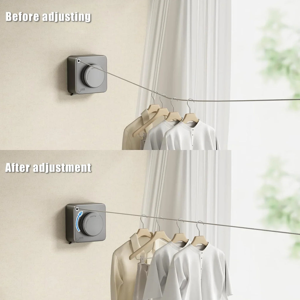 Ryanstar Racing Gray Retractable Clothesline Indoor, Adjustable Droop Outdoor Clothesline Retractable Heavy Duty Clothes Drying Laundry Rope Wall Mounted Stainless Steel Clothesline - 15.1 feet