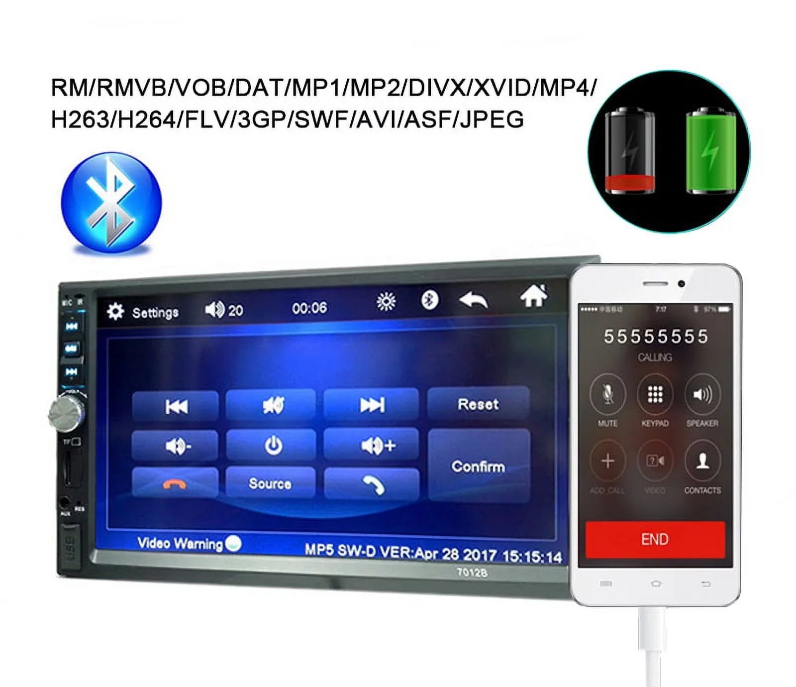 Polarlander Car Stereo Car Audio Double Din 7-inch  Touch Screen Car radio Player with Multimedia     /4/3 mirror link function Bluetooth with 4LED backup camera