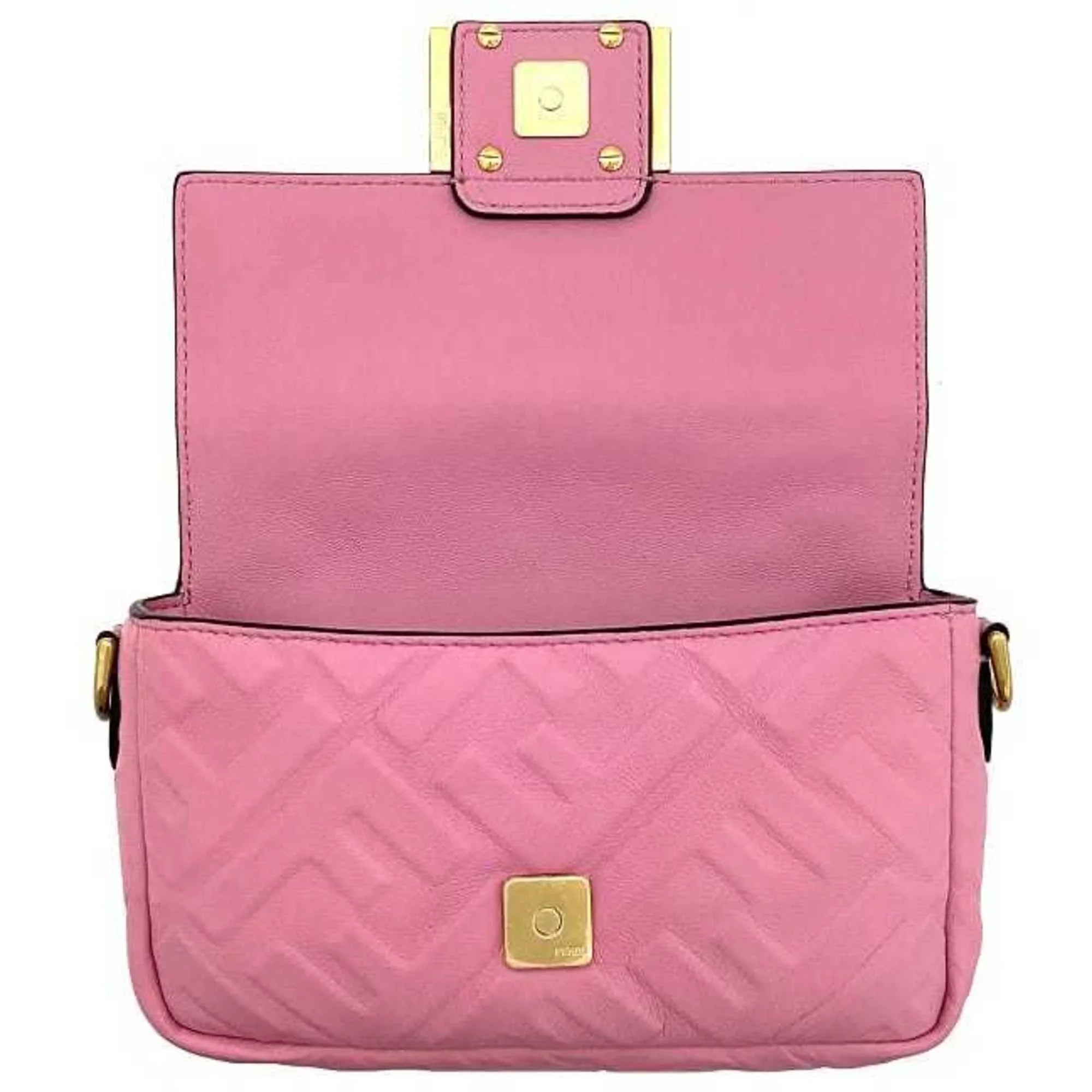 Pre-Owned Fendi Baguette Small Pink Gold 8BS017 Leather   Shoulder Bag  Embossed Ladies Chain (Like New)