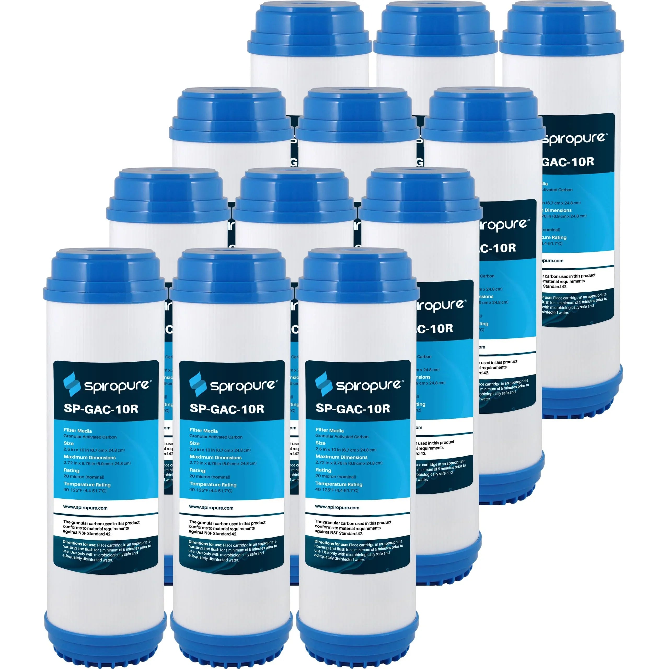 SpiroPure --10R 10x2.5 20 Micron Coconut Shell Granular Activated Carbon () Water Filter Cartridge -10 155155-43 (Case of 12)