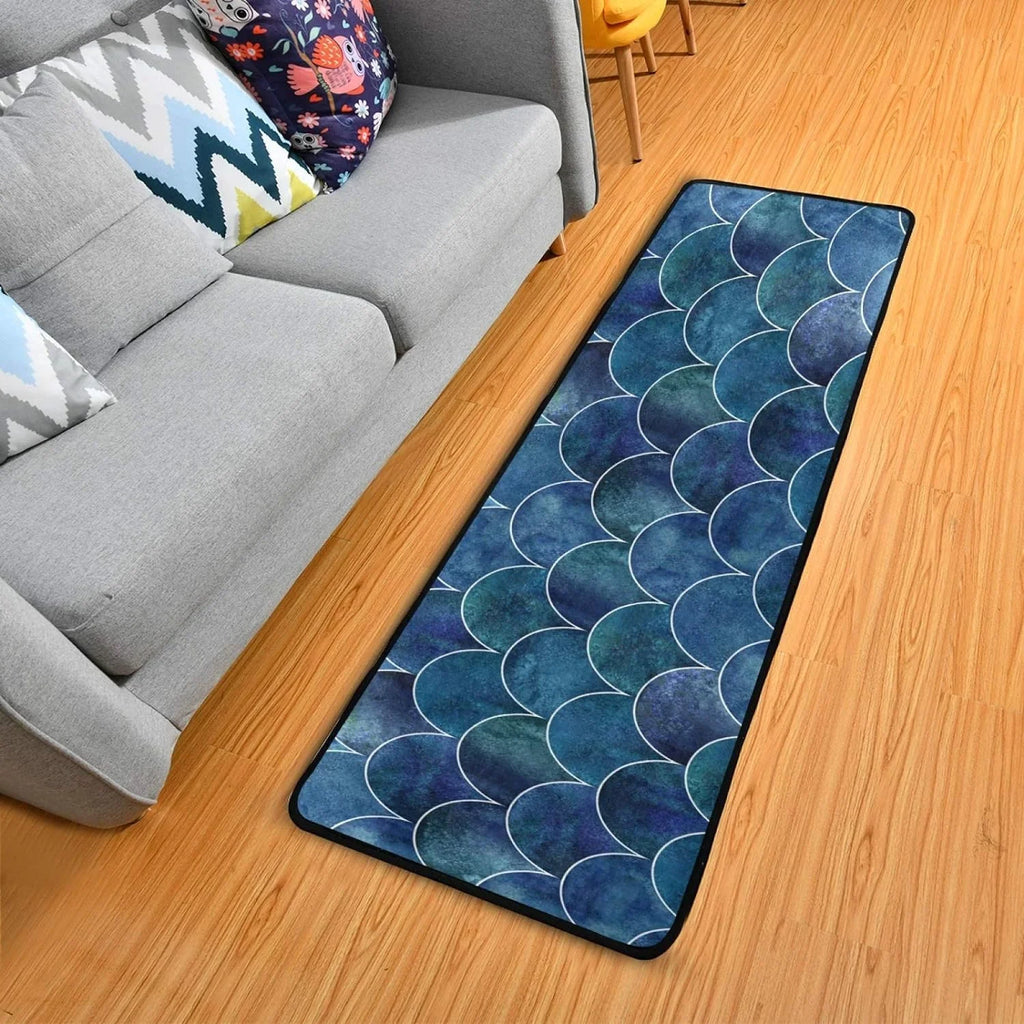 Kitchen Rugs and Mats Non-Skid Washable Runner Rugs Fish Scale Ocean Wave Japanese Long 72x24 inch for Floor Cushioned Hallway Entryway Indoor 2x6