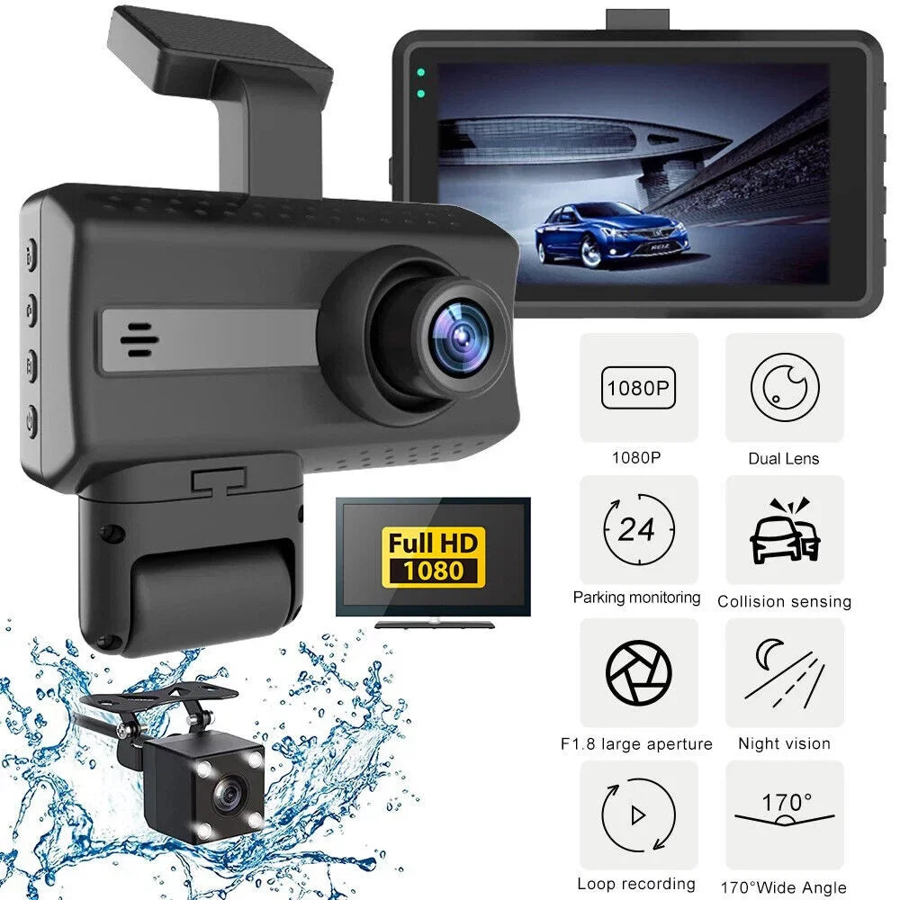 JahyShow Dual Lens Car Dash Cam Recorder: 1080P Front and Rear Camera Video,  Sensor