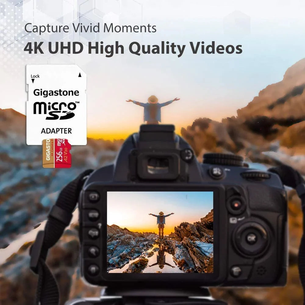 Gigastone 256GB Micro  Card, 4K Video Recording, 4K Camera Pro, designed for with Nintendo Switch, Dash Cam, GoPro Cameras, / up to 100/50 /s, Micro  -   Class 10, 2 Pack (2x256GB)