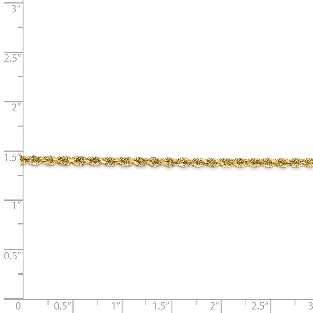 Real 14kt Yellow Gold 2.25mm Diamond Cut Rope with Lobster Clasp Chain Chain Bracelet; for Adults and Teens; for Women and Men