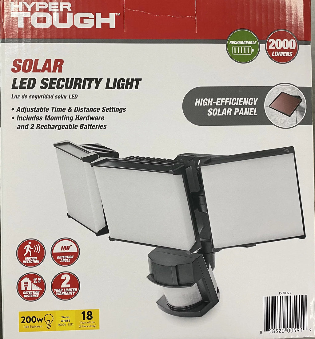 Hyper Tough Solar Three Head  Motion Sensing Security Flood Light, Outdoor, Black, 2000 Lumen