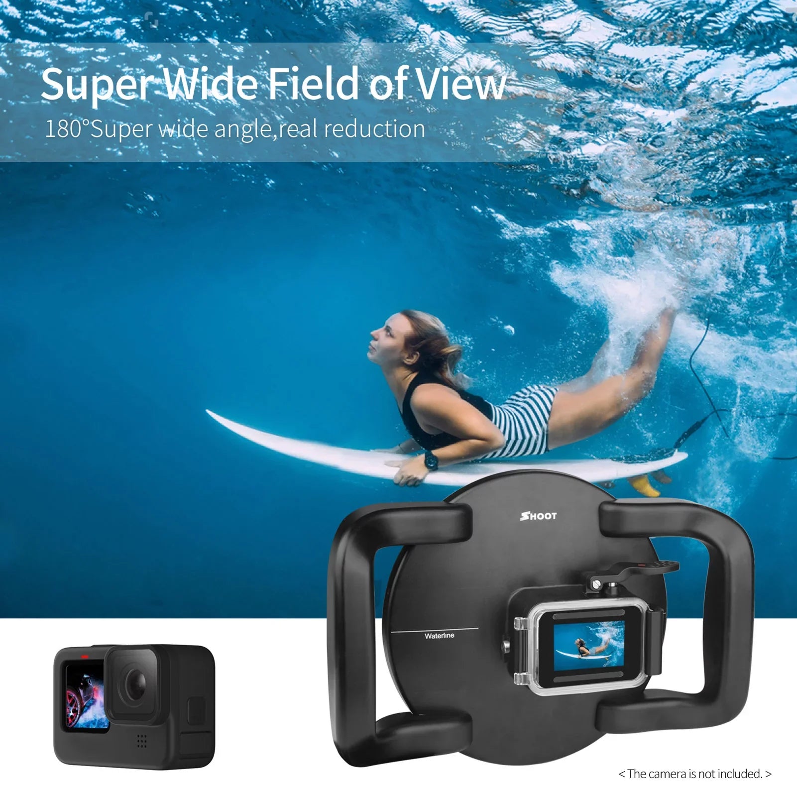 Waterproof Dome Port Case for  9 Black and  10SHOOT , Dual Handle, 45m Waterproof, 180° Wide Angle