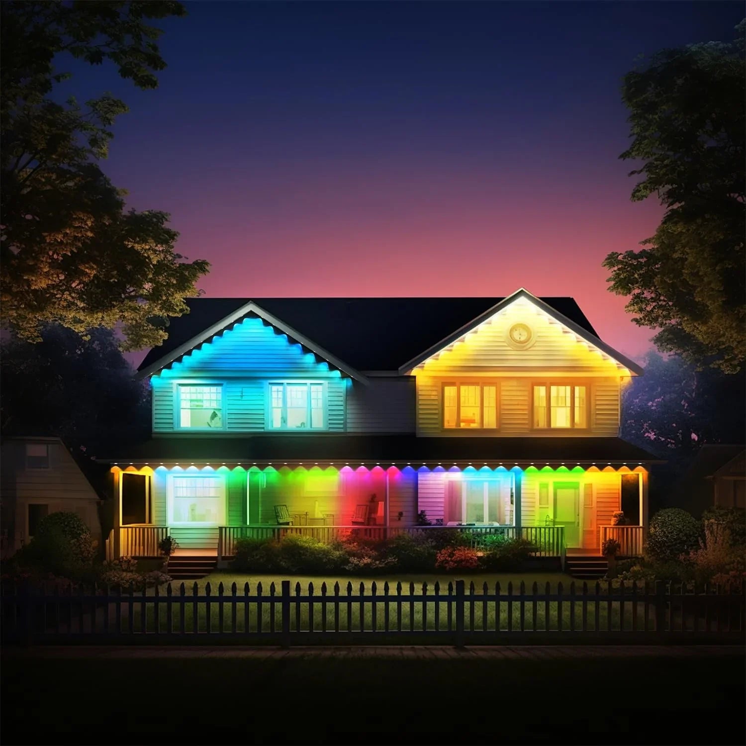 Permanent Outdoor Lights, 100ft with 72  Eaves Lights  Waterproof,  Outdoor Lights with  Scene Modes, Suitable for Holiday and Daily Using, Work with Remote & Alexa