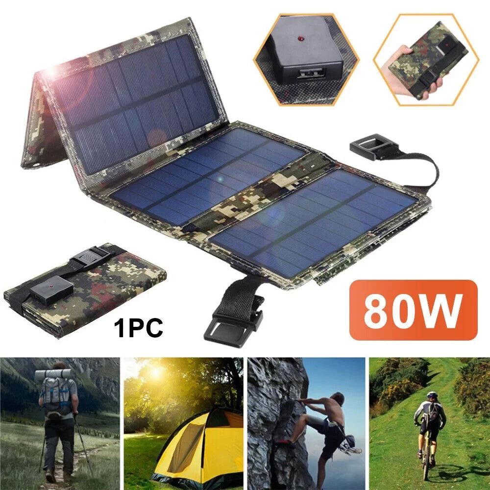 Paddsun Solar Panel Folding Power Bank 80W  Outdoor Camping Hiking Phone Charger