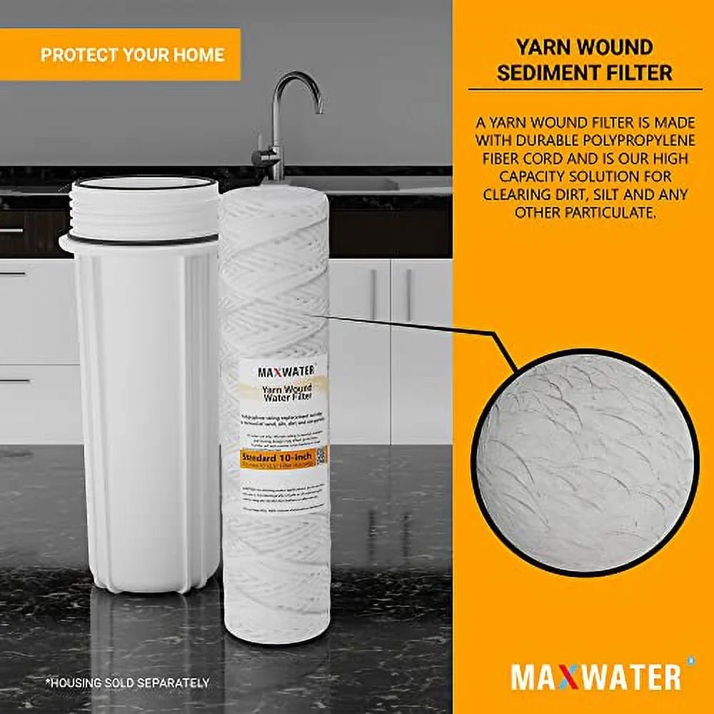 Standard 10".5" String Sediment Water Filter (5 Micron), Hard Well, Whole House,  Biodiesel, Compatible With Standard  Reverse Osmosis Systems,  Systems