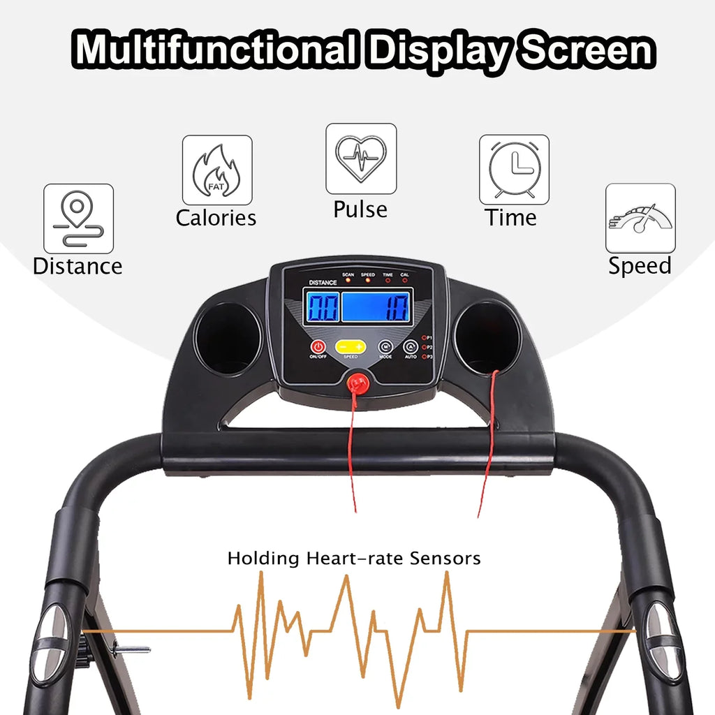 Foldable Electric Treadmill w/ display,Pulse Sensor,Cup Holder and Safety Key for Home Office Fitness Walking Jogging Running Exercise