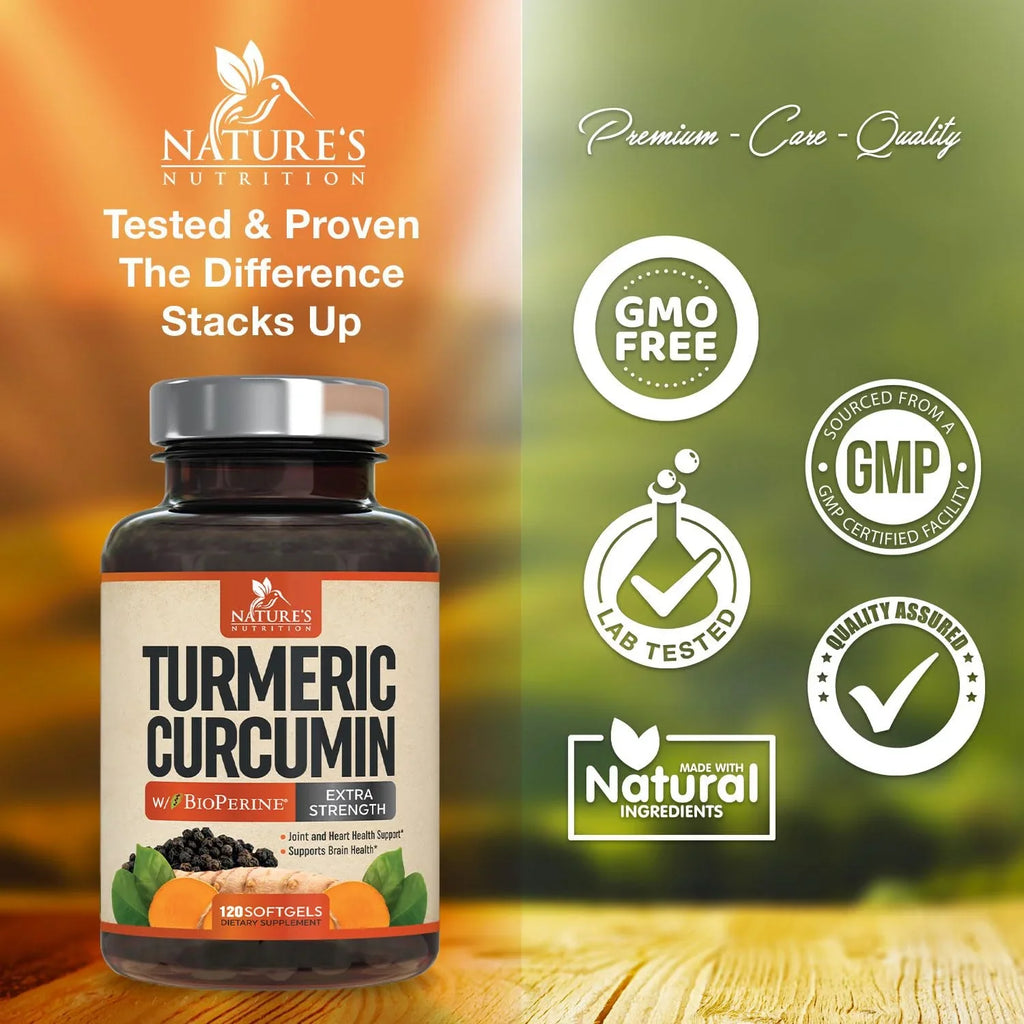 Turmeric Curcumin with BioPerine 95% Standardized Curcuminoids 1500mg Black Pepper Extract for Max Absorption, Premium Joint Support, Nature's Tumeric Herbal Supplement, Non-, Vegan - 120 Capsules