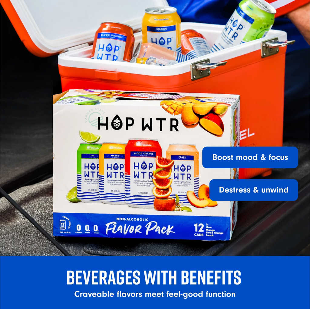 '- Sparkling Hop Water - Flavor Pack (12 Pack) -  Beer, No Calories or Sugar, Low Carb, With Adaptogens and Nootropics for Added Benefits (12 oz Cans)