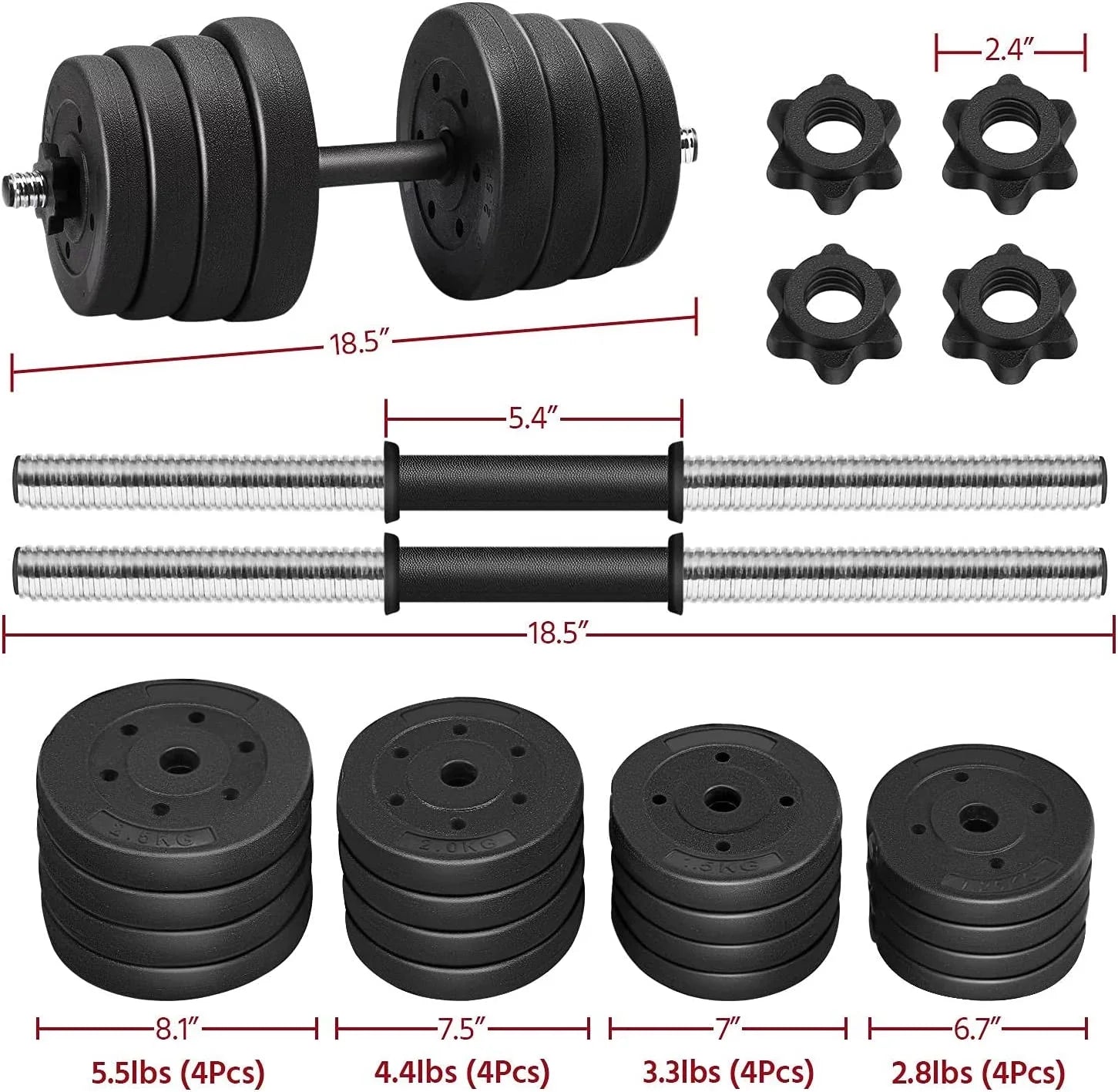 66LB Weight Dumbbell Set, Fitness Adjustable Cap Gym/home Barbell Plates Body Workout for Women and Men Strength Training