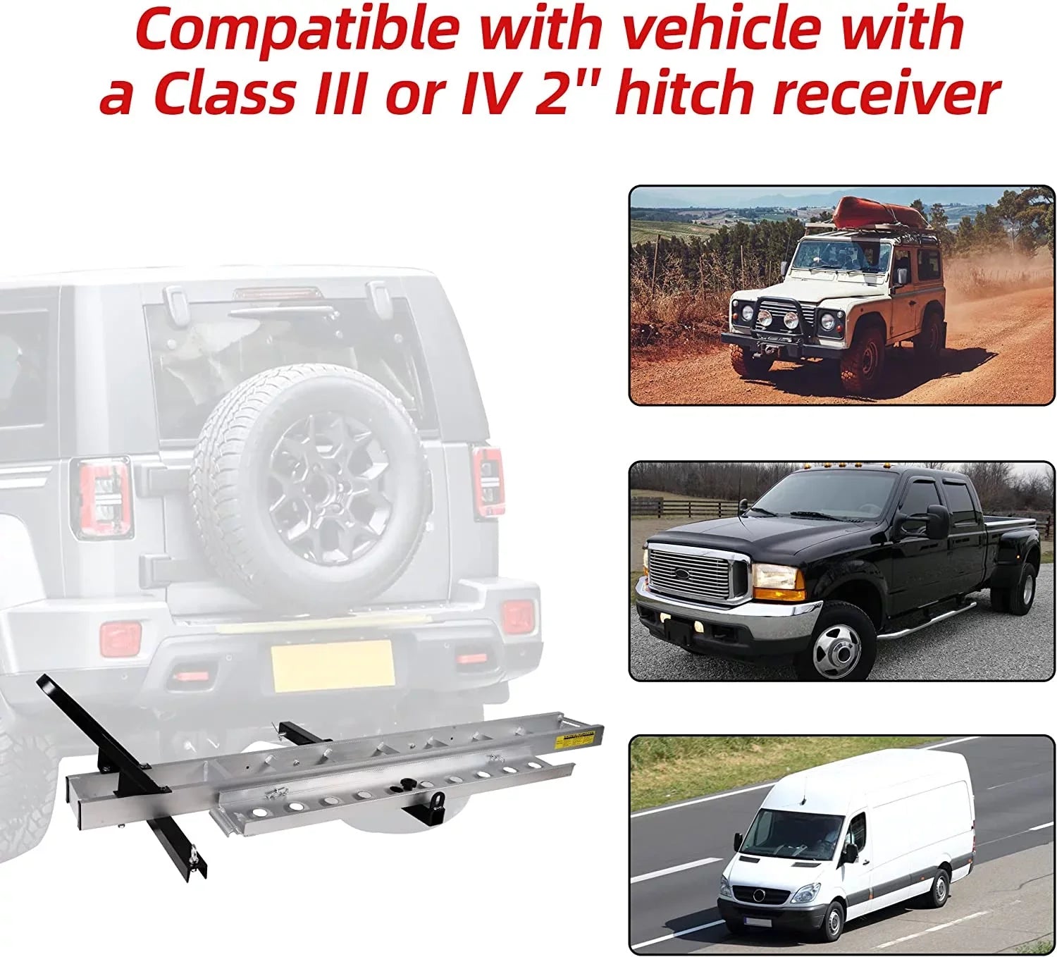 Aluminum Motorcycle Carrier with Loading Ramp, 2" receiver Hitch-Mounted Motorcycle Dirt Bike Scooter Carrier Hitch Rack Hauler Trailer