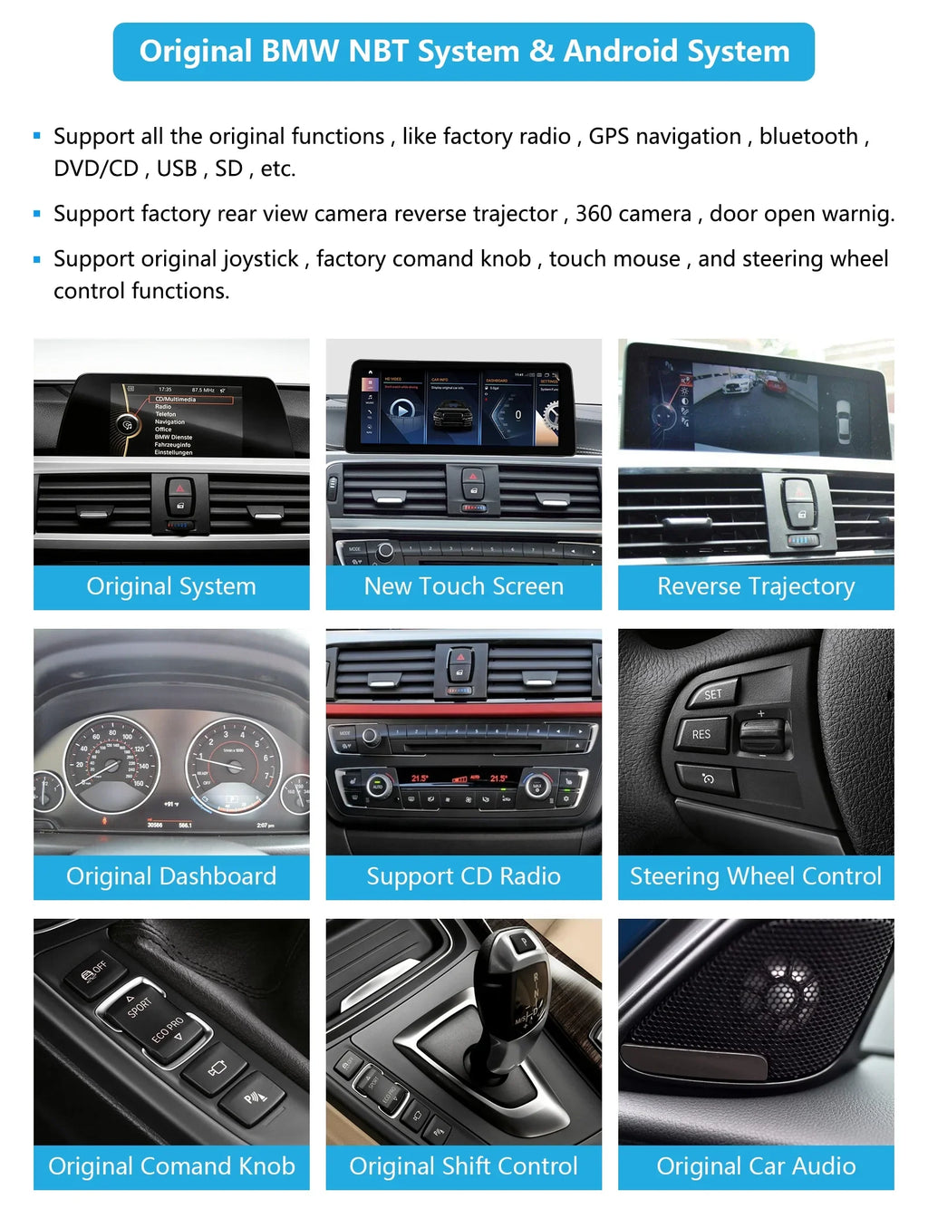 Road Top Android 13 Car Radio 10.25 Inch Touchscreen for 2013-2016  3/4 Series ////// with , Multimedia Car Radio Supports Apple Carplay, Android Auto, Mirrorlink, 8G + 256G