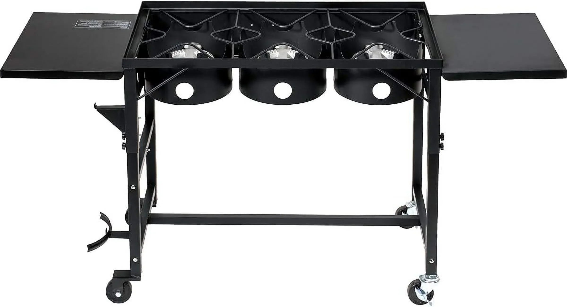 Portable Propane 87,000- Triple-Burner Outdoor Camp Stove Side Table Patio Cooking Wheel /Regulator 4 Hook Utensil Holder