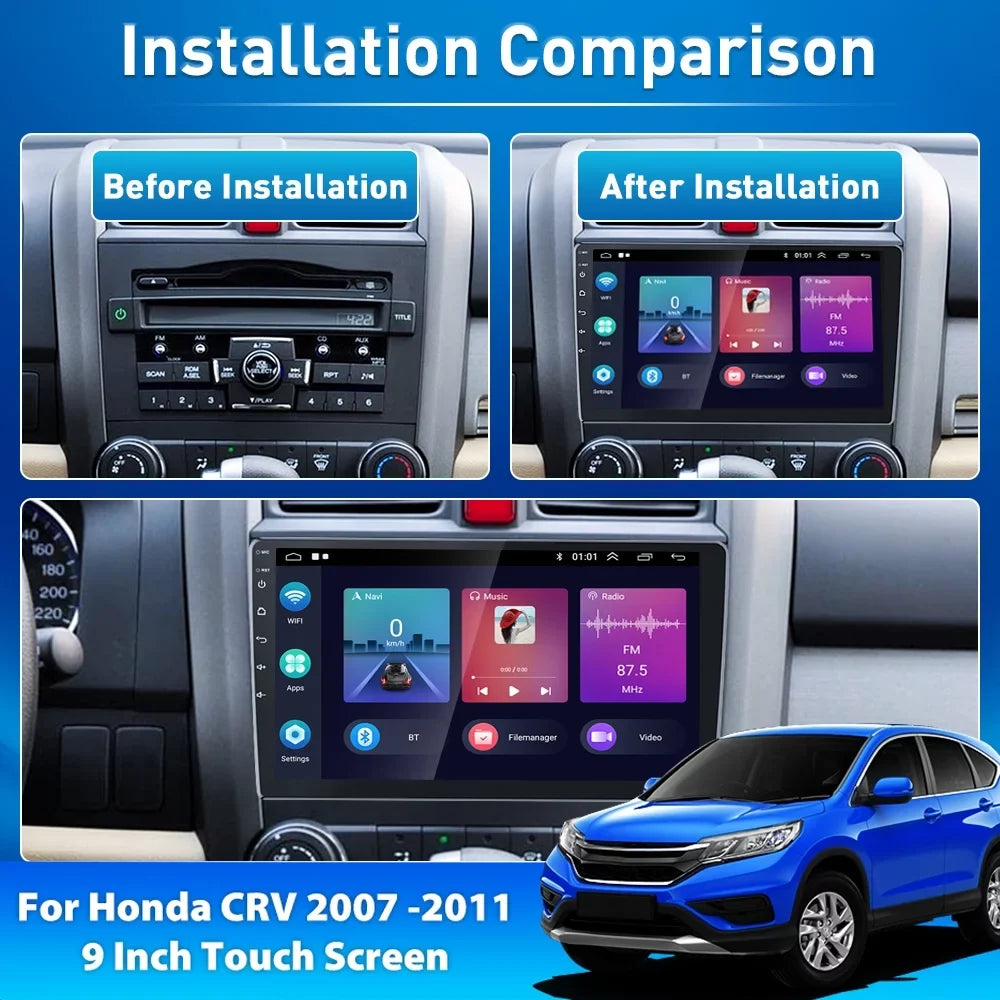 For Honda  2007-2011 9'' Touchscreen Car Stereo Radio Player Wireless Carplay Android Auto Mirror Link  1080P Android 12 Bluetooth     Hifi,  Backup Camera