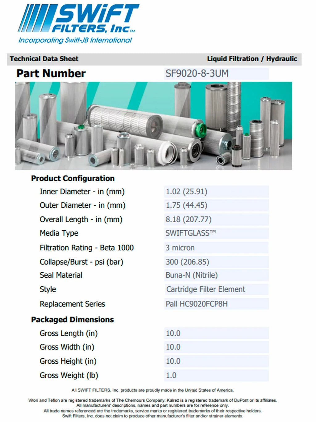 Direct Interchange for   --3-3C rtridge Filter Element Microglass Construction 3 Micron