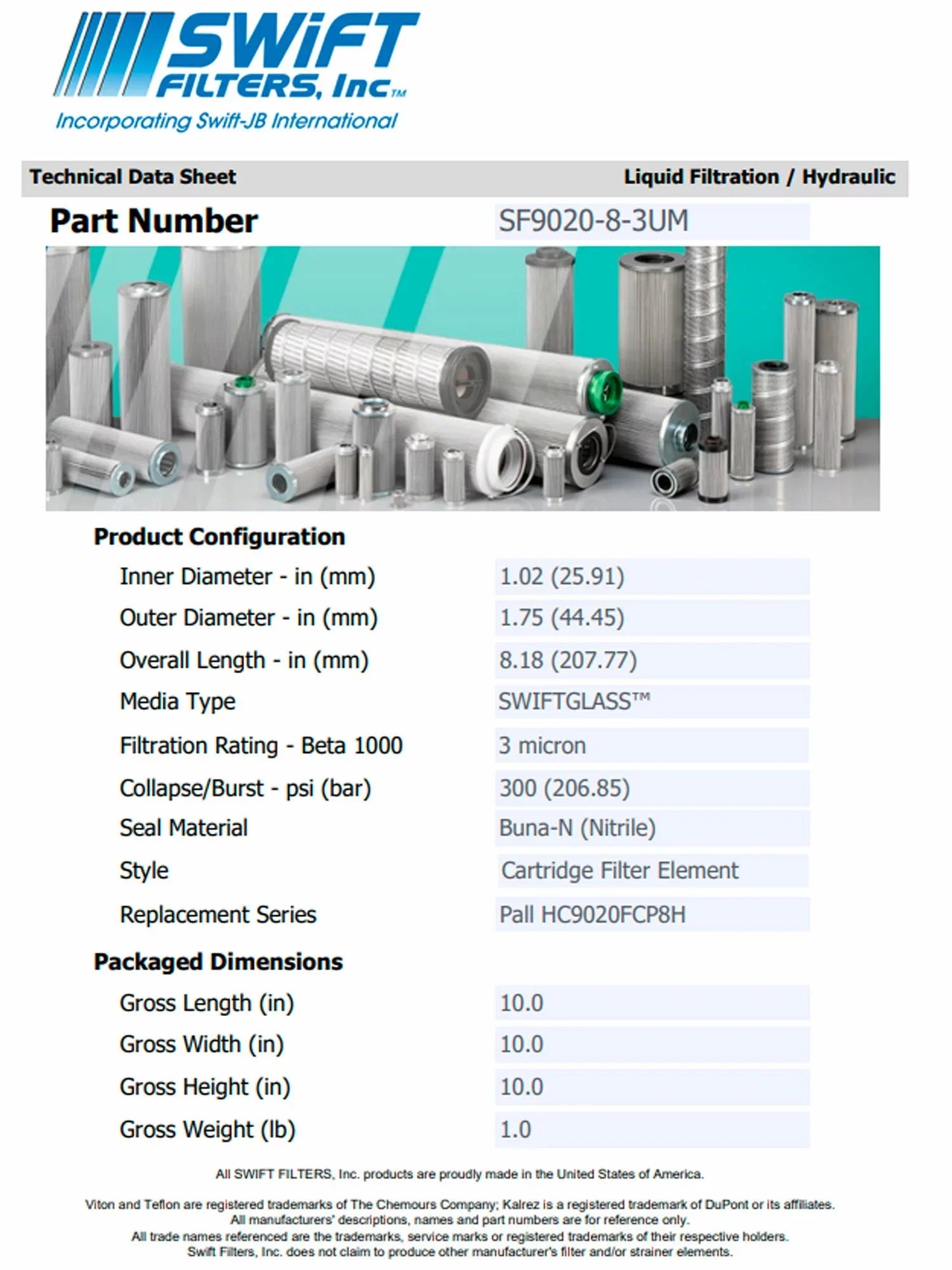 Direct Interchange for   --3-3C rtridge Filter Element Microglass Construction 3 Micron