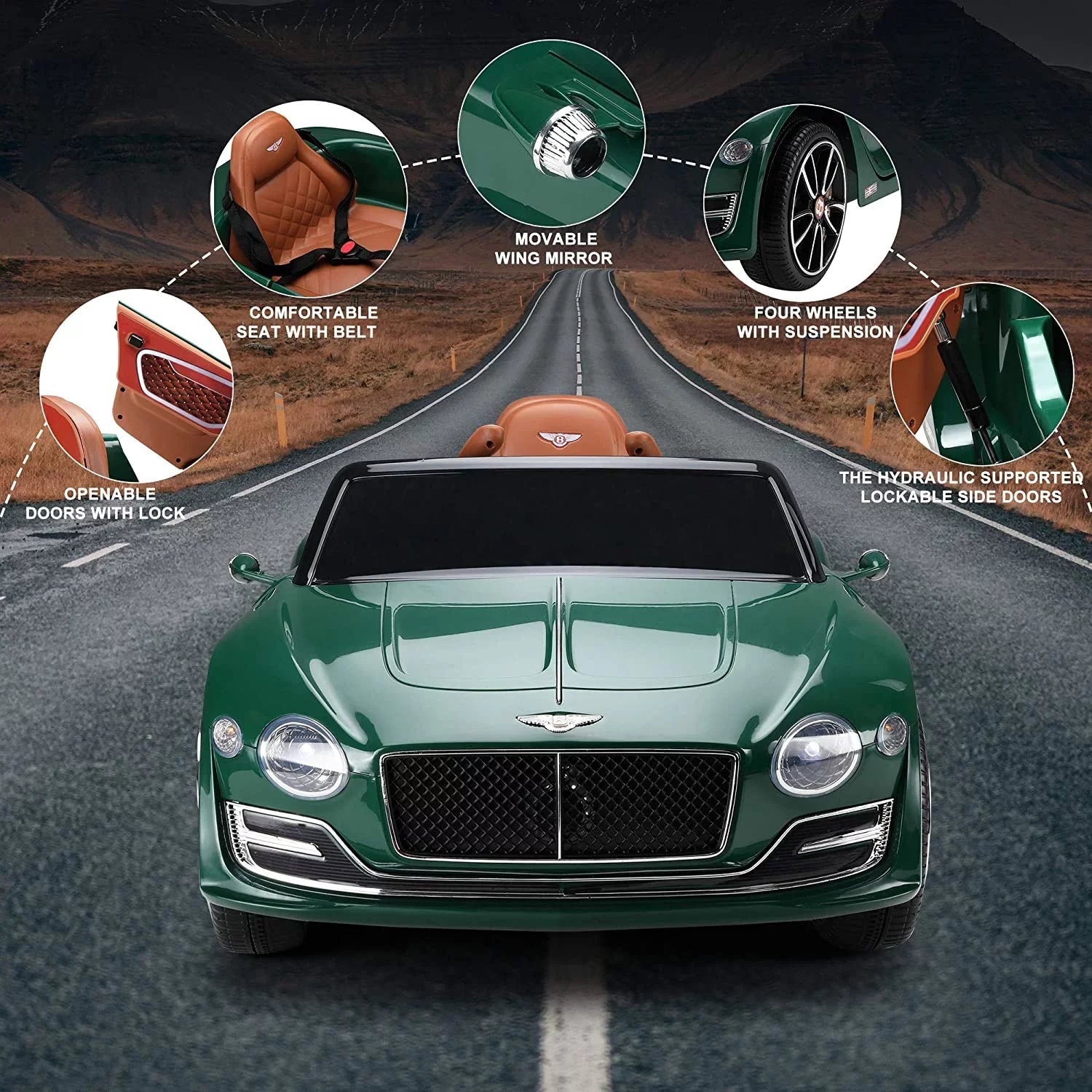 Official Licensed Bentley Ride on Car, 12V Electric Car for Boys Girls Age 3+, Ride on Car with Remote Control, Music, Green